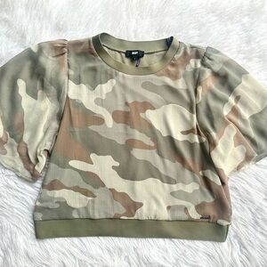DKNY Olive & Tan Camo Short Sleeve Crop Top